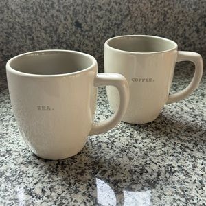 Rae Dunn TEA and COFFEE Mug White with Gray  Interior and Typewriter Letters
